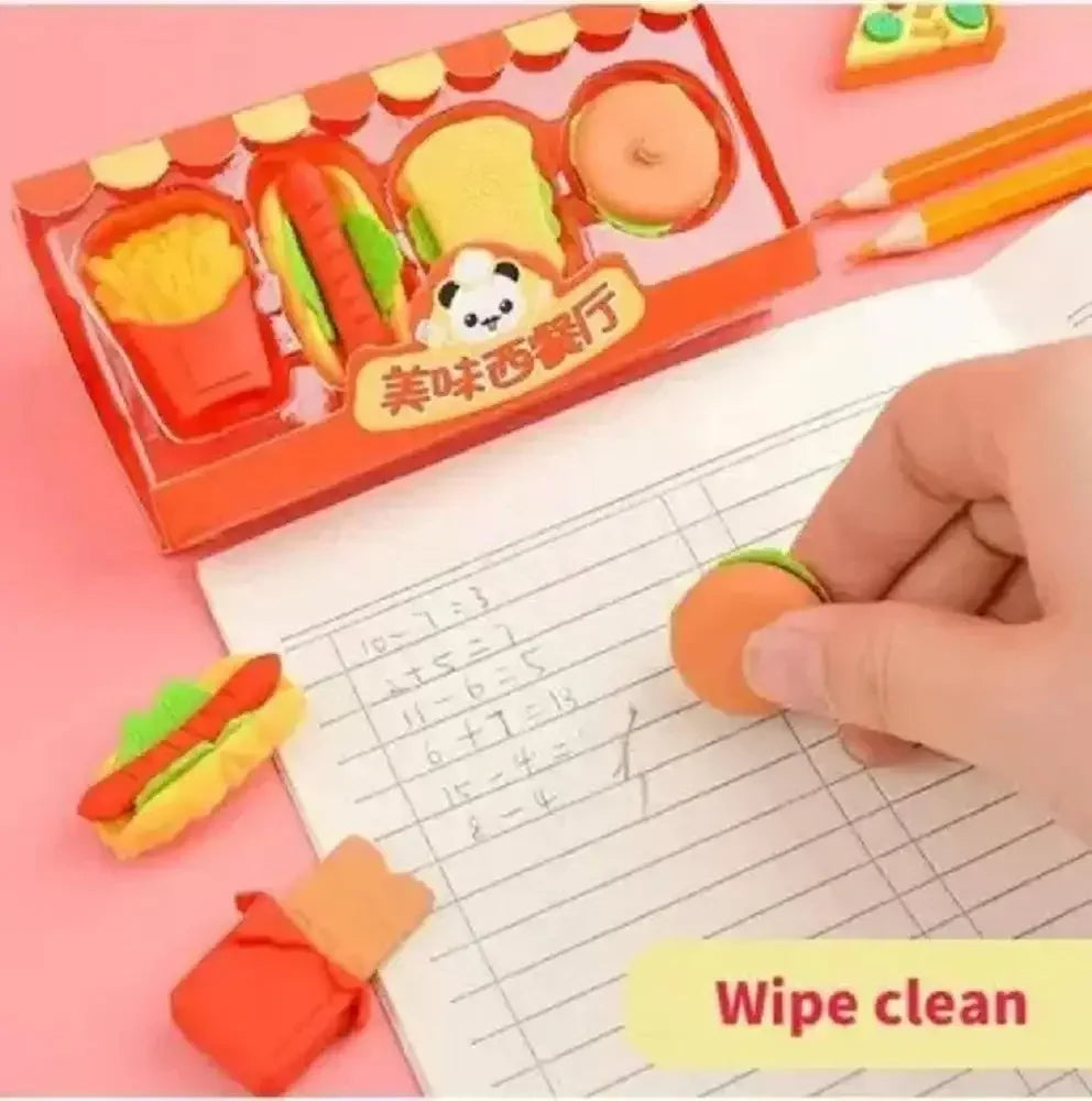 FunSpace Fast Food 3D Puzzle Eraser Set – Creative Stationery Toy for Kids (3+ Years) - Naivri