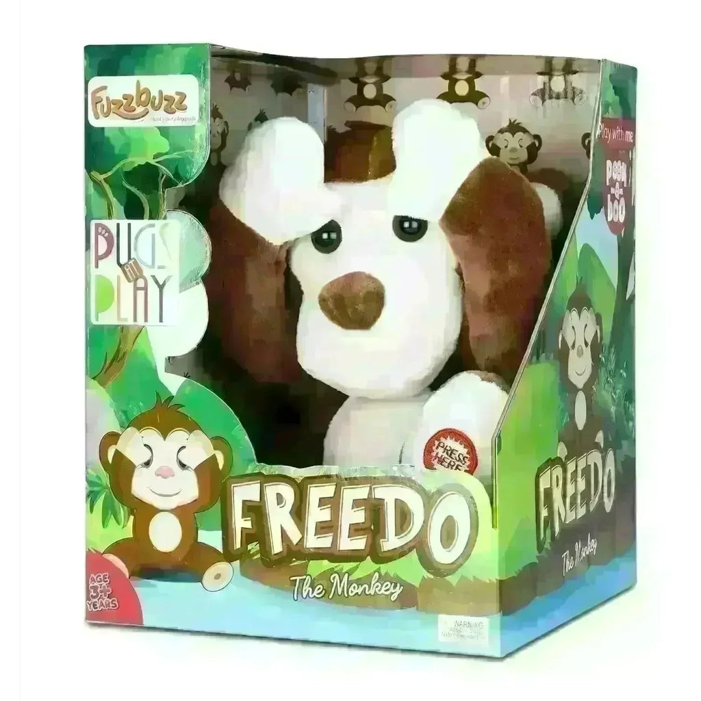 Fuzzbuzz Pugs at Play Freedo The Monkey – Interactive Peek-A-Boo Plush Toy for Kids - Naivri