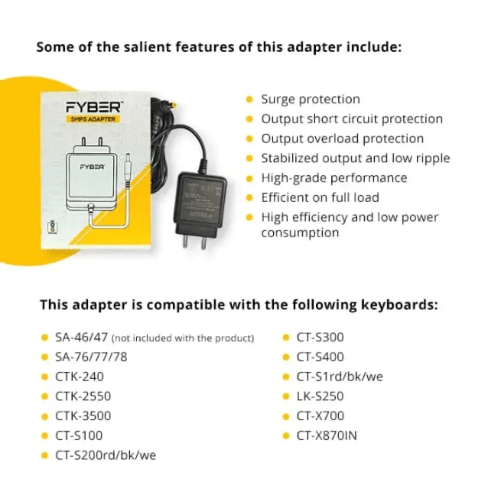 Fyber AC Adapter 9.5V Compatible with Select Casio Musical Keyboards - Naivri
