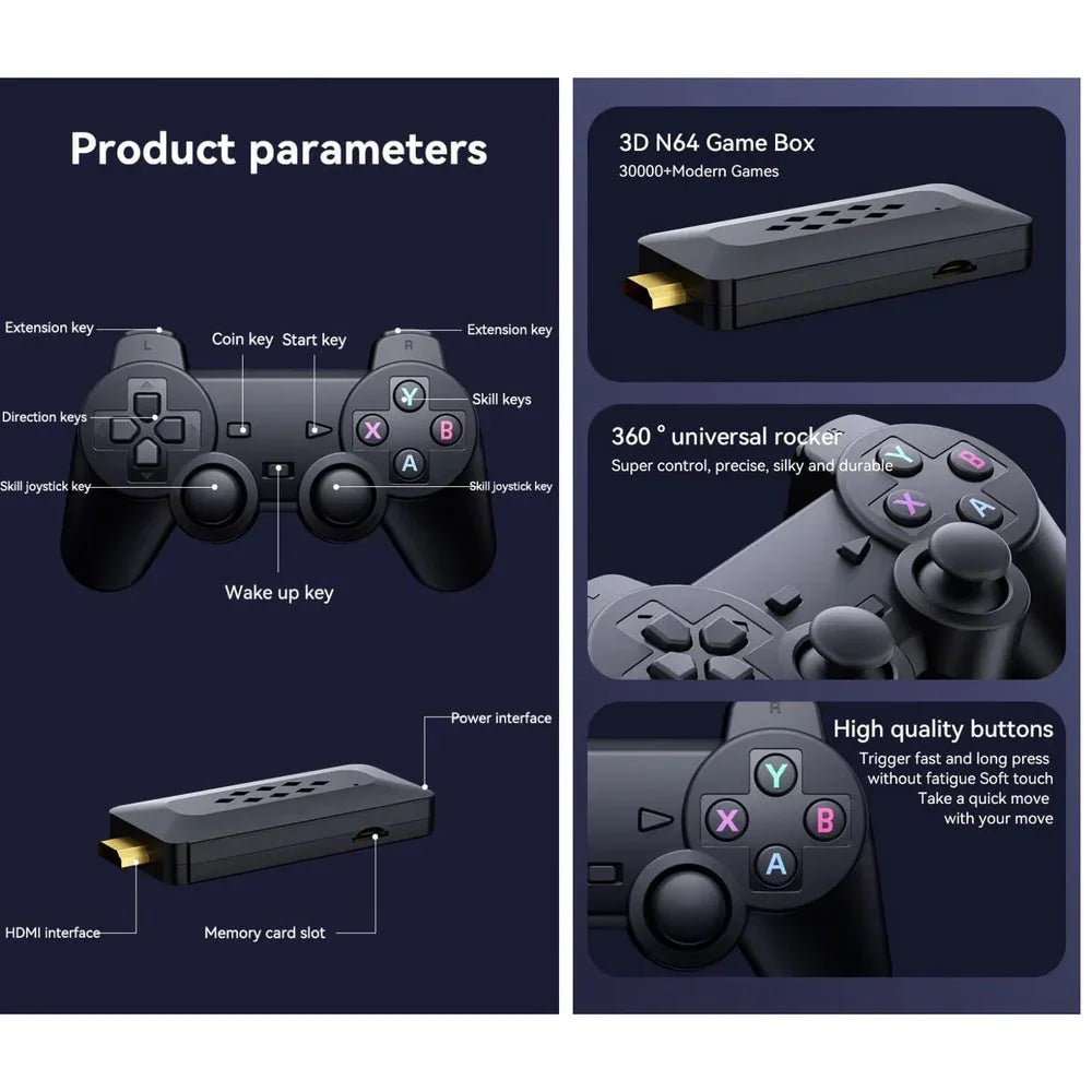 Games M33 3D gaming stick video game console 4k high-definition TV output built-in 60000+games (64 gb) - Naivri
