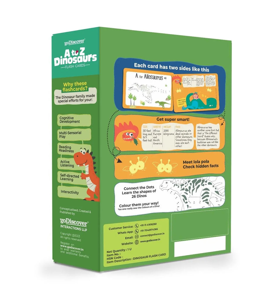 Godiscover A to Z Dinosaur Flashcards | Interactive Dinosaur-Themed Alphabet Cards for Kids | Smart Pen Compatible (Not Included) - Naivri