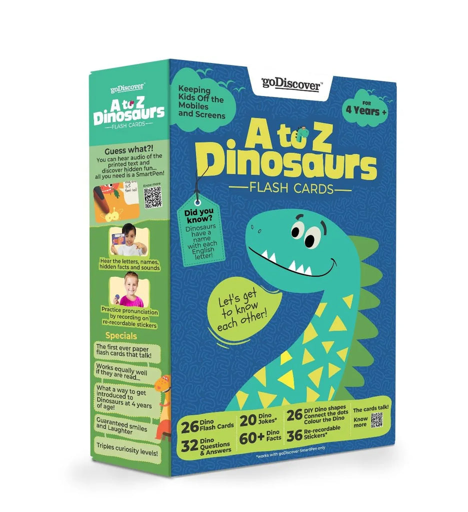 Godiscover A to Z Dinosaur Flashcards | Interactive Dinosaur-Themed Alphabet Cards for Kids | Smart Pen Compatible (Not Included) - Naivri