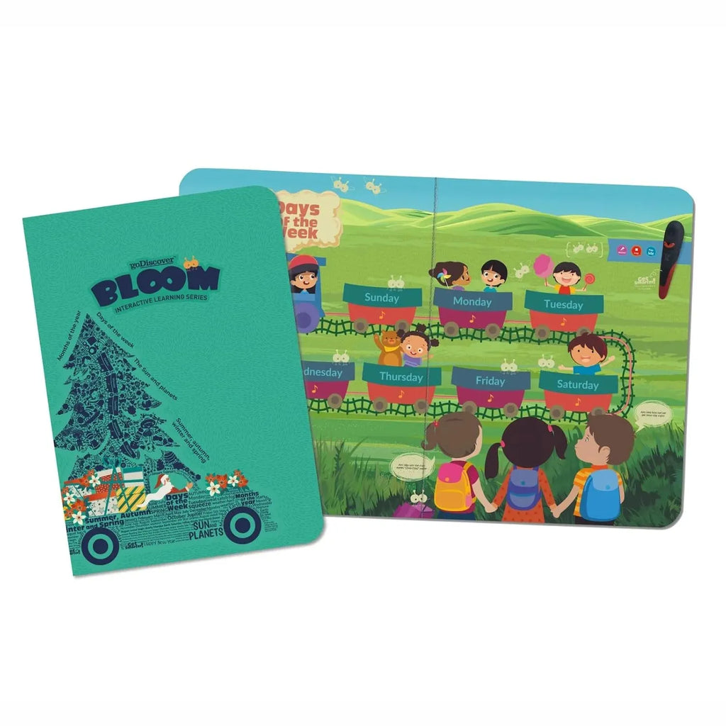 Godiscover Bloom Interactive Learning Series | Smart Talking Pen + 3 Interactive Sturdy Books + 1 Sticker Book | Audio Learning Kit for Kids | Early Childhood Education | Custom Re-recordable Stickers - Naivri