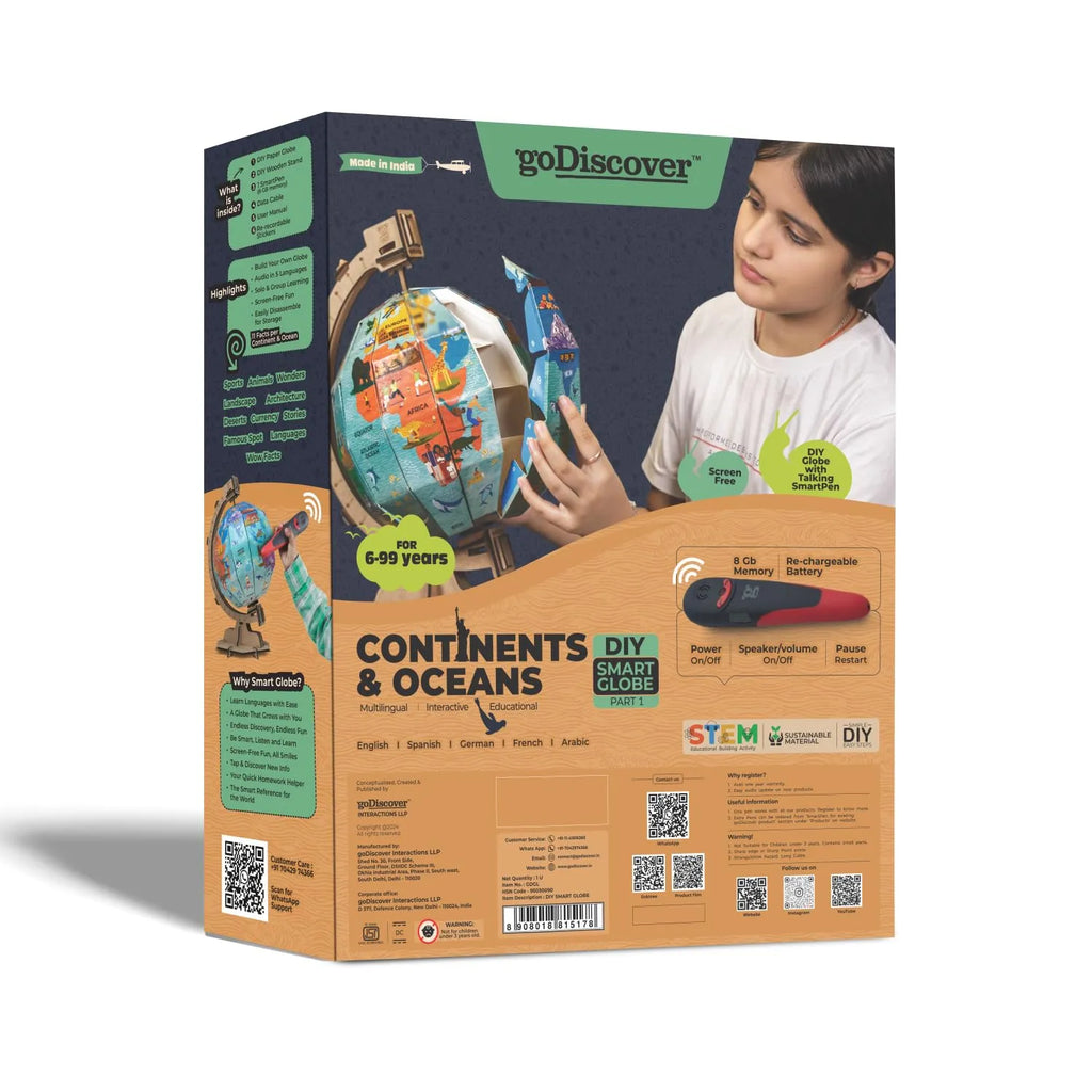 Godiscover Continents & Oceans DIY Interactive Globe with Smart Talking Pen | Learn Geography with 5 Languages | Fun Educational Toy for Kids - Naivri