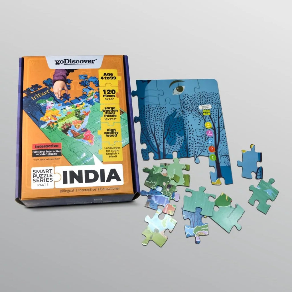 Godiscover India-Map Smart Puzzle Series Part 1 with Talking Pen | Wooden Geography Puzzle with Audio Learning | Educational Toy for Kids - Naivri