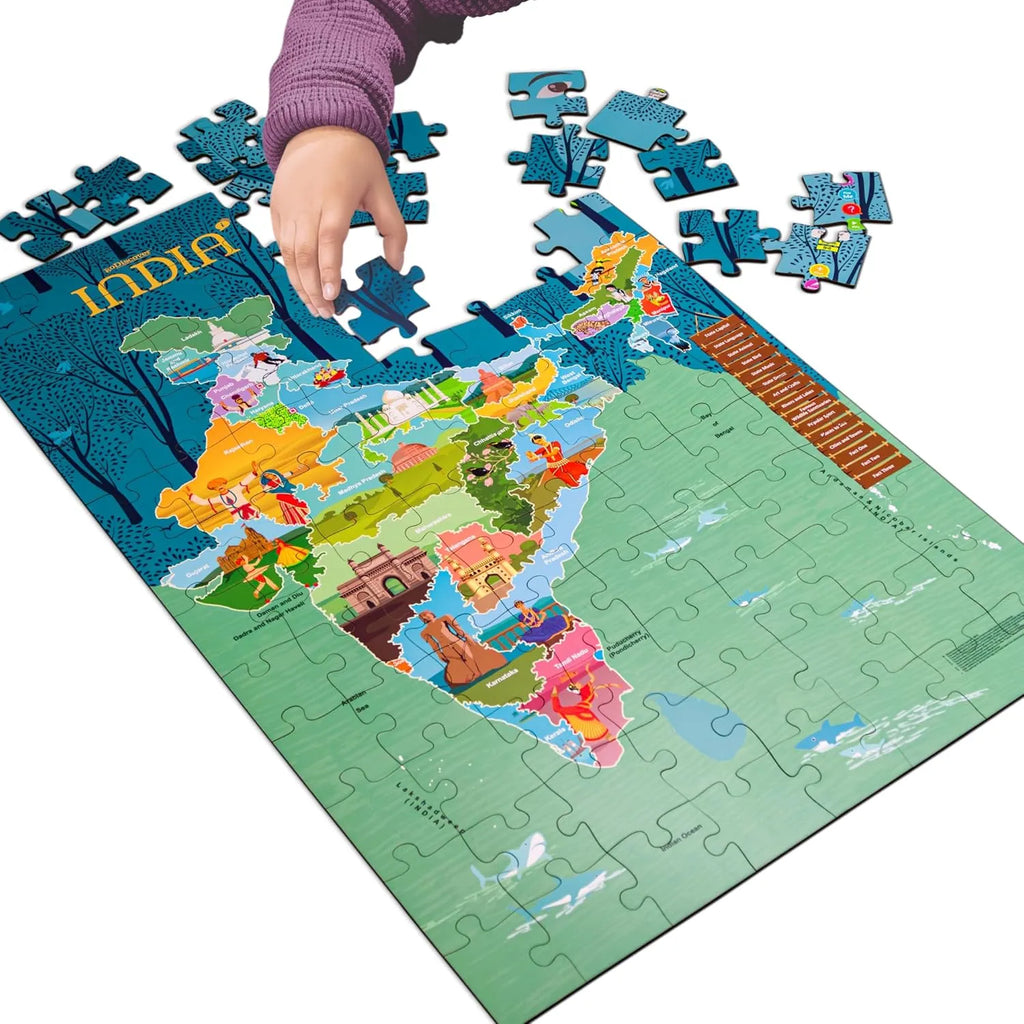 Godiscover India-Map Smart Puzzle Series Part 1 with Talking Pen | Wooden Geography Puzzle with Audio Learning | Educational Toy for Kids - Naivri