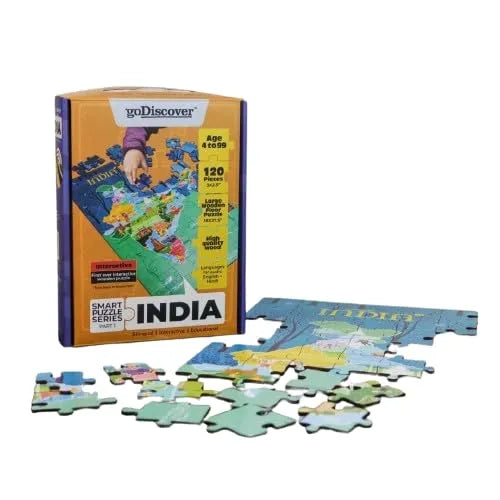 Godiscover India-Map Smart Puzzle Series Part 1 with Talking Pen | Wooden Geography Puzzle with Audio Learning | Educational Toy for Kids - Naivri