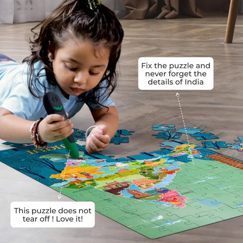 Godiscover India-Map Smart Puzzle Series Part 1 with Talking Pen | Wooden Geography Puzzle with Audio Learning | Educational Toy for Kids - Naivri