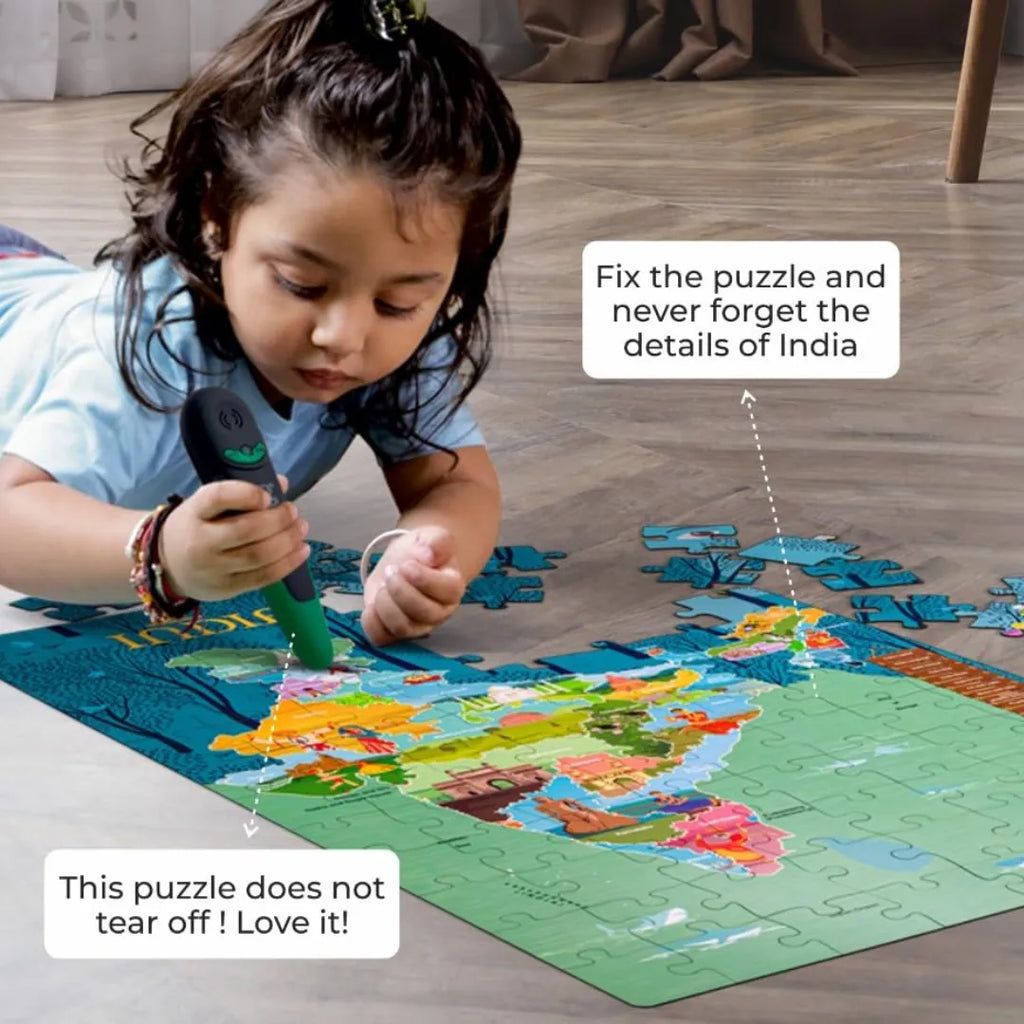Godiscover India-Map Smart Puzzle Series Part 1 with Talking Pen | Wooden Geography Puzzle with Audio Learning | Educational Toy for Kids - Naivri