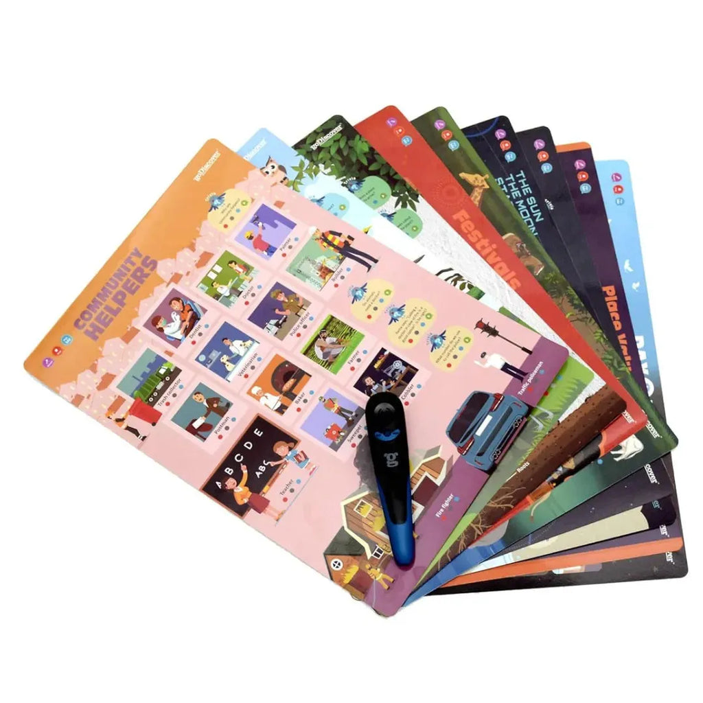 Godiscover Kinder Smart Interactive Learning Series | Interactive Audio Posters + Rechargeable Smart Pen | Educational Kit for Toddlers | Early Learning with Talking Charts - Naivri