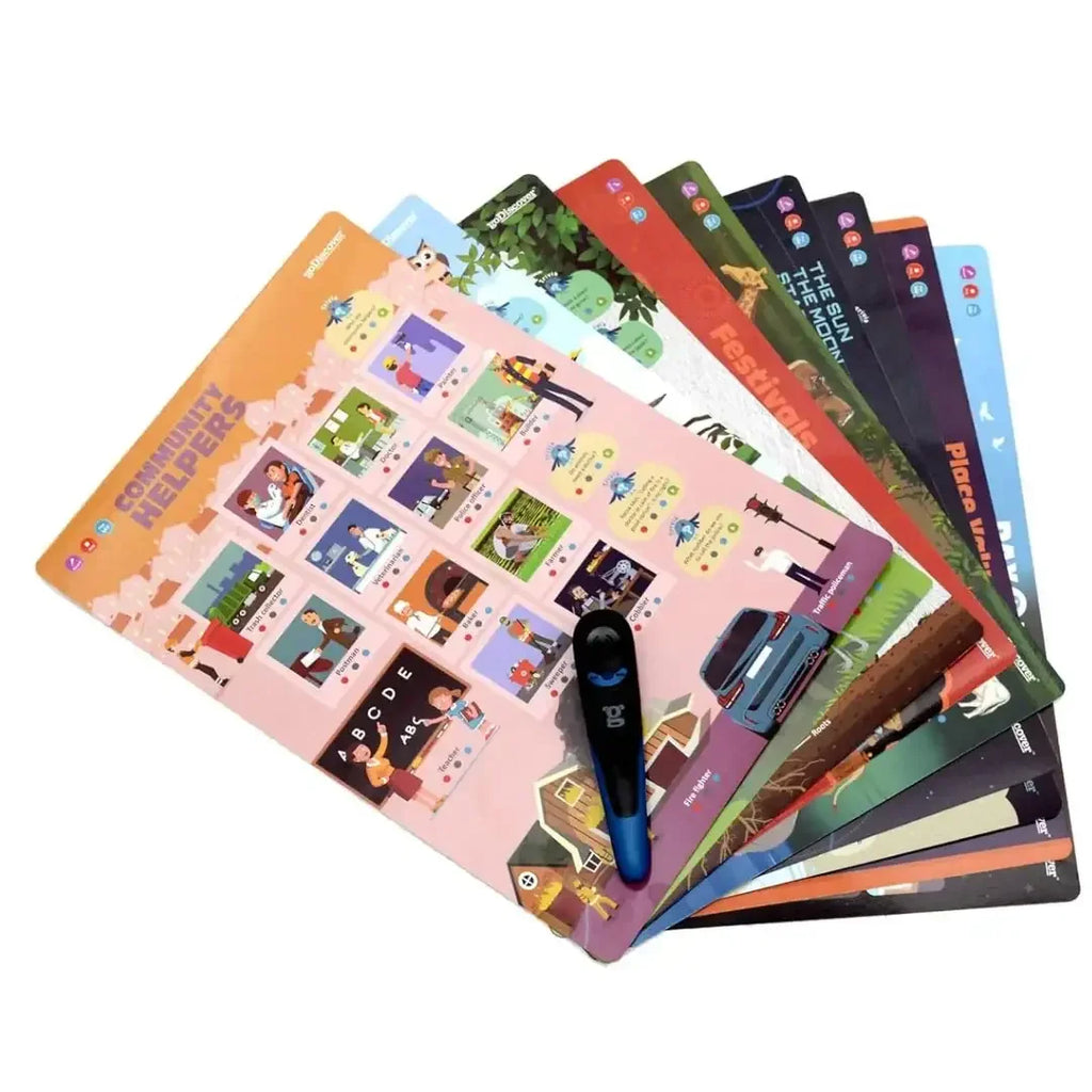 goDiscover Kinder Smart Learning Posters Set – 18 Interactive Talking Pen Educational Charts for Kids (Ages 3–6) - Naivri