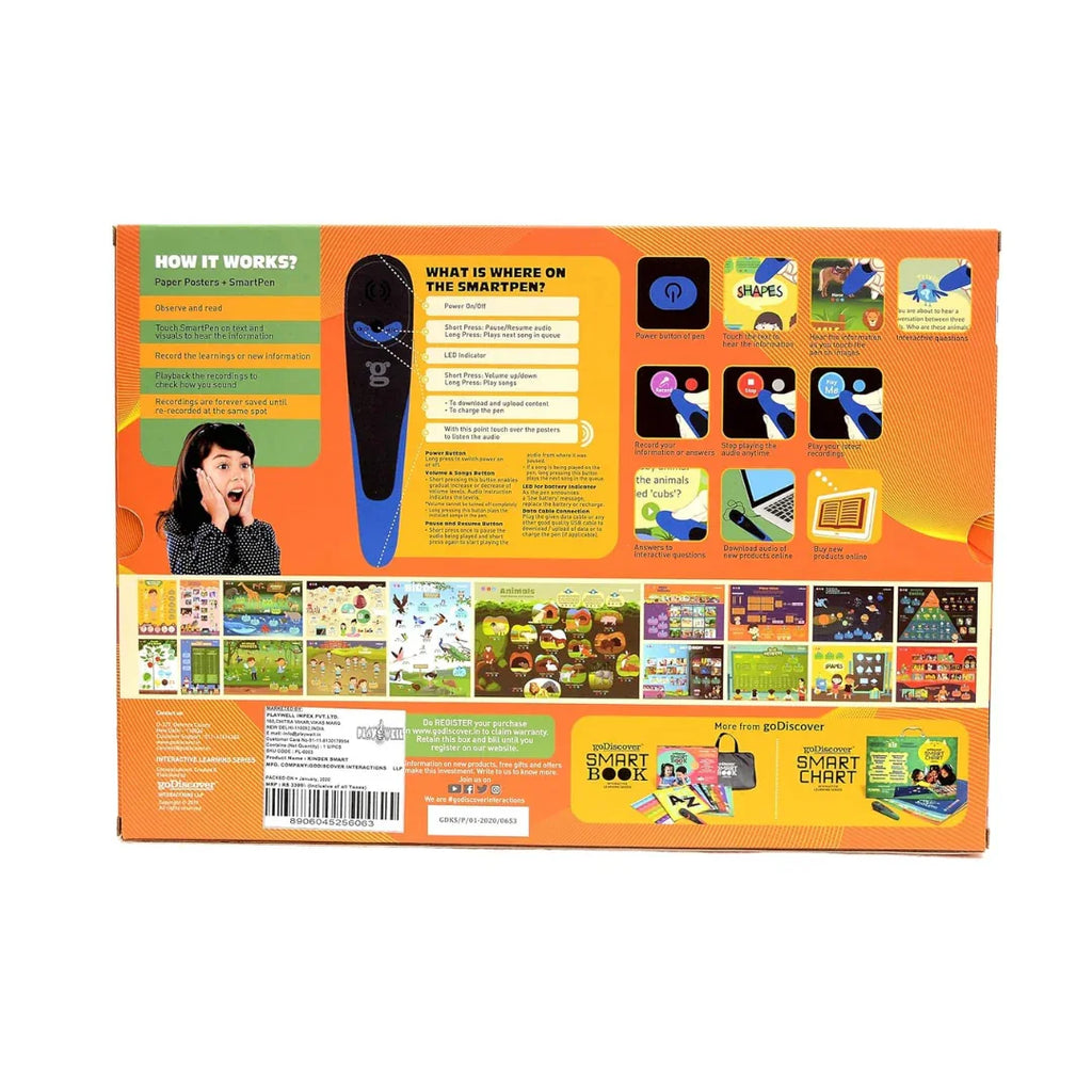 goDiscover Kinder Smart Learning Posters Set – 18 Interactive Talking Pen Educational Charts for Kids (Ages 3–6) - Naivri