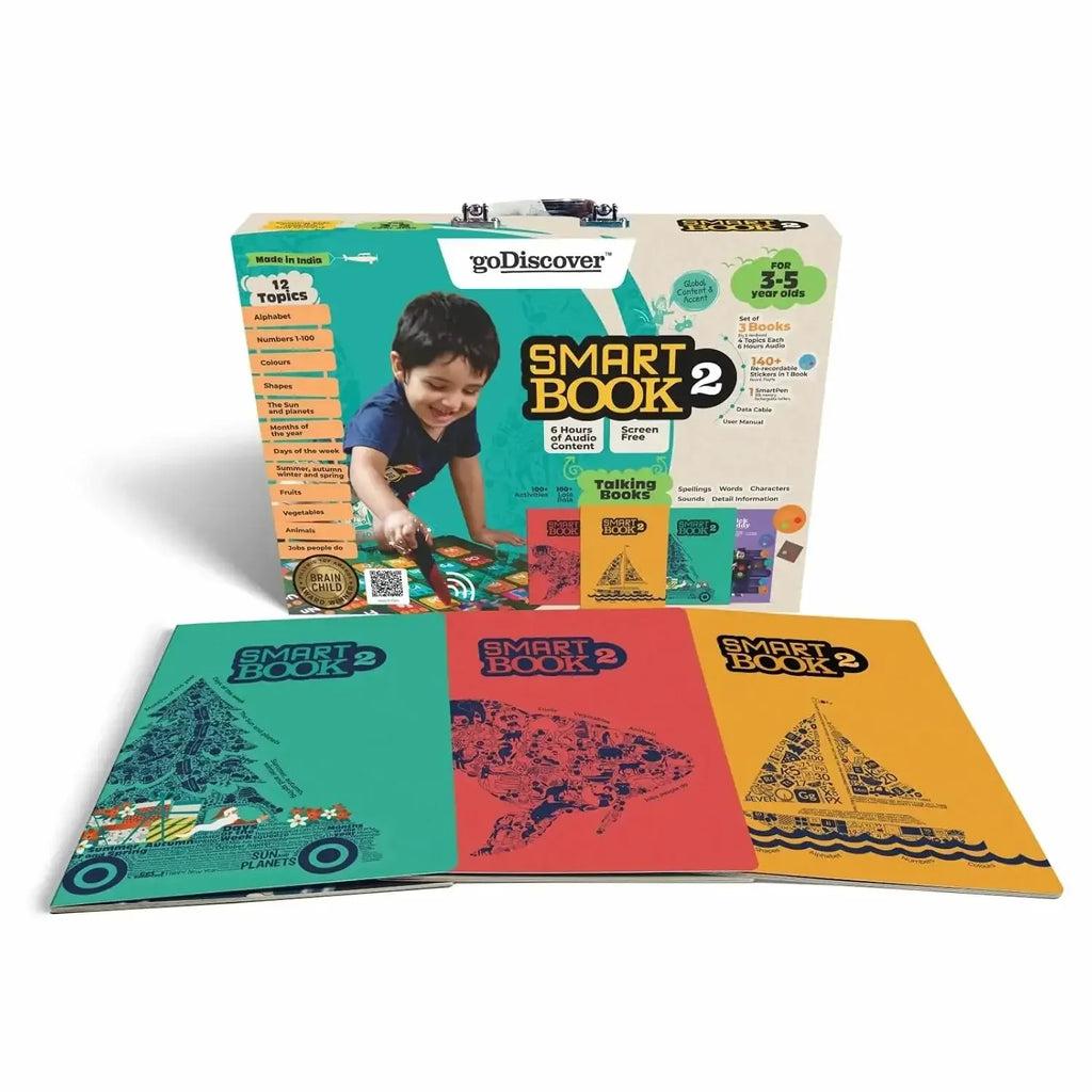 goDiscover Smart Learning Book Set 2 – Interactive Audio SmartPen Kit with Reusable Stickers for Kids (Ages 3–6) - Naivri