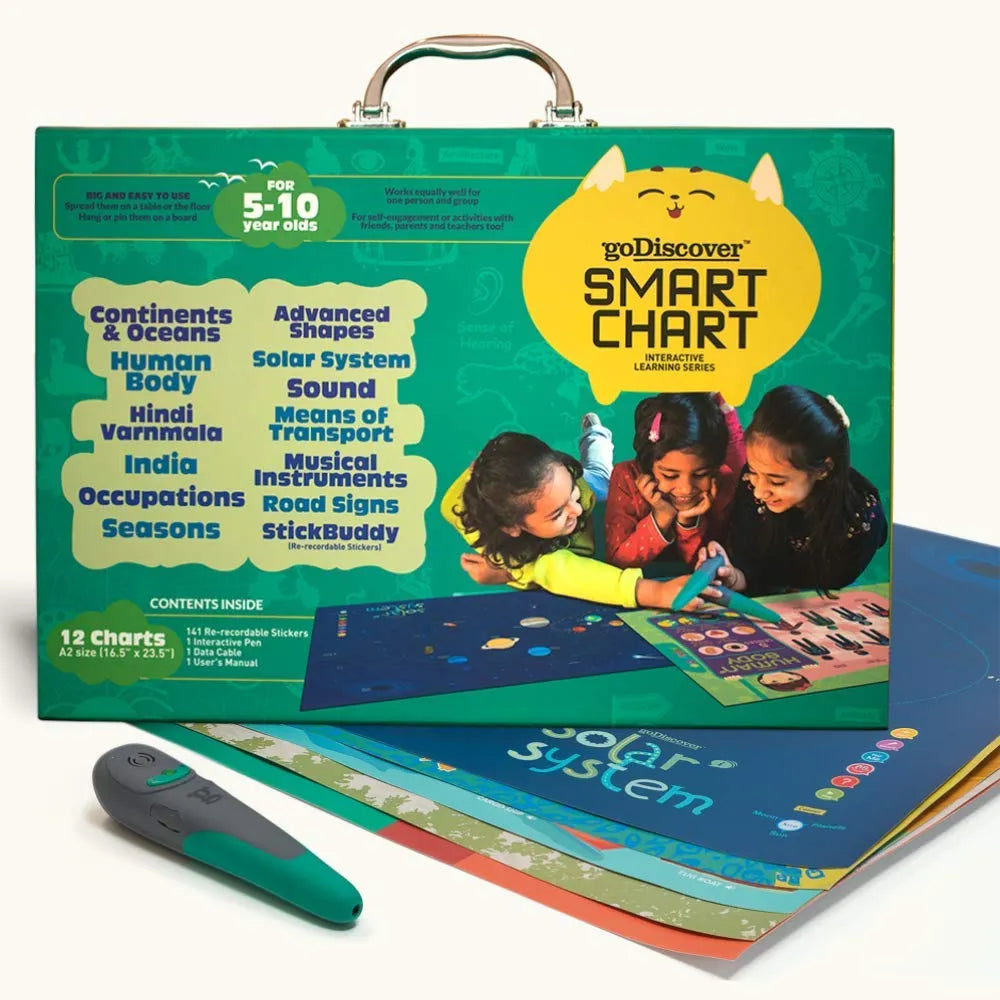 Godiscover SmartChart Interactive Learning Series with Talking Pen & StickBuddy Stickers | Advanced Educational Kit for Kids (Age 5–10 Years) - Naivri