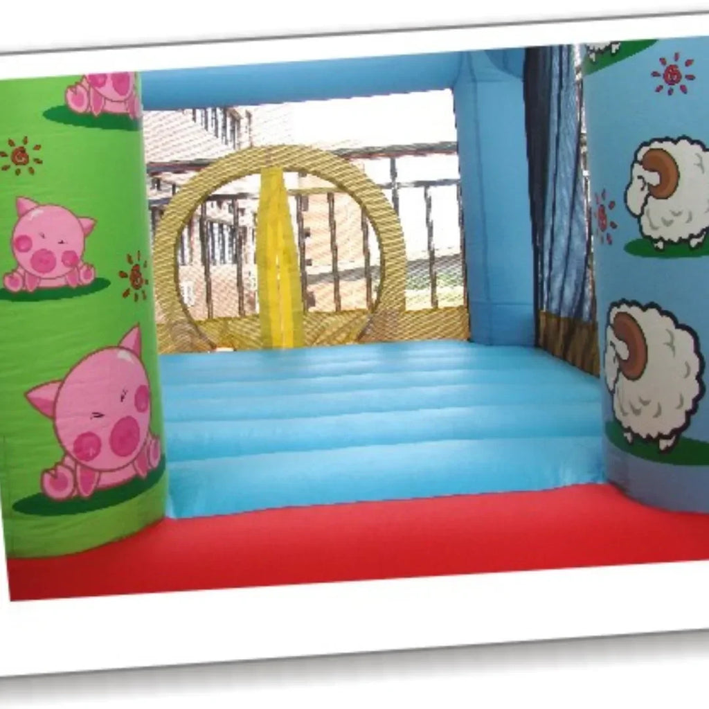 Happy Hop Castle Bouncer With Farmyard Ball Pit – Inflatable Jumping Castle With Slide, Basketball Hoop & Ball Pit - Naivri