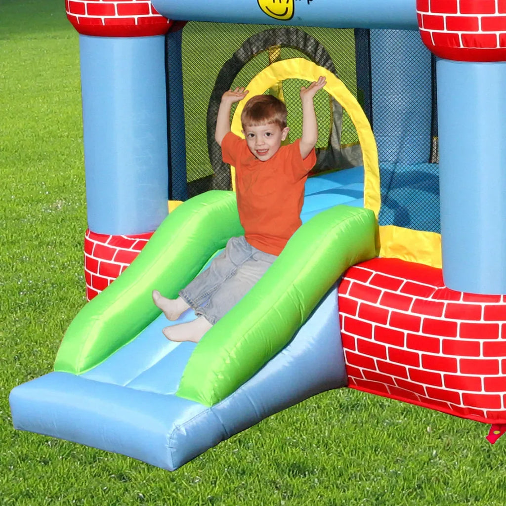 Happy Hop Castle Bouncer With Farmyard Ball Pit – Inflatable Jumping Castle With Slide, Basketball Hoop & Ball Pit - Naivri