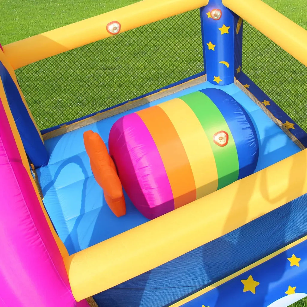 Happy Hop Fantasy Unicorn Inflatable Bouncer – Rainbow-Themed Bounce House with Slide, Sound & Light Buttons for Kids - Naivri