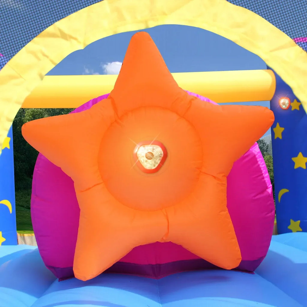 Happy Hop Fantasy Unicorn Inflatable Bouncer – Rainbow-Themed Bounce House with Slide, Sound & Light Buttons for Kids - Naivri
