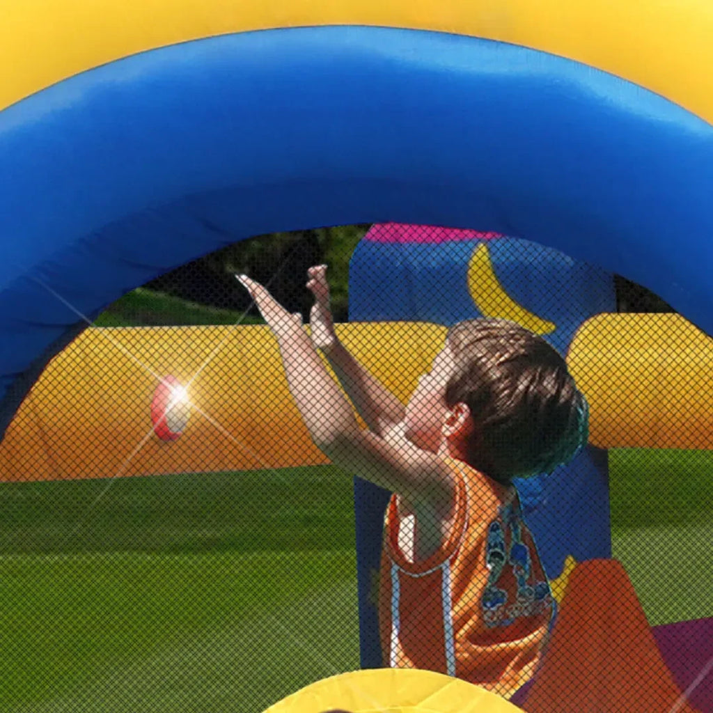 Happy Hop Fantasy Unicorn Inflatable Bouncer – Rainbow-Themed Bounce House with Slide, Sound & Light Buttons for Kids - Naivri