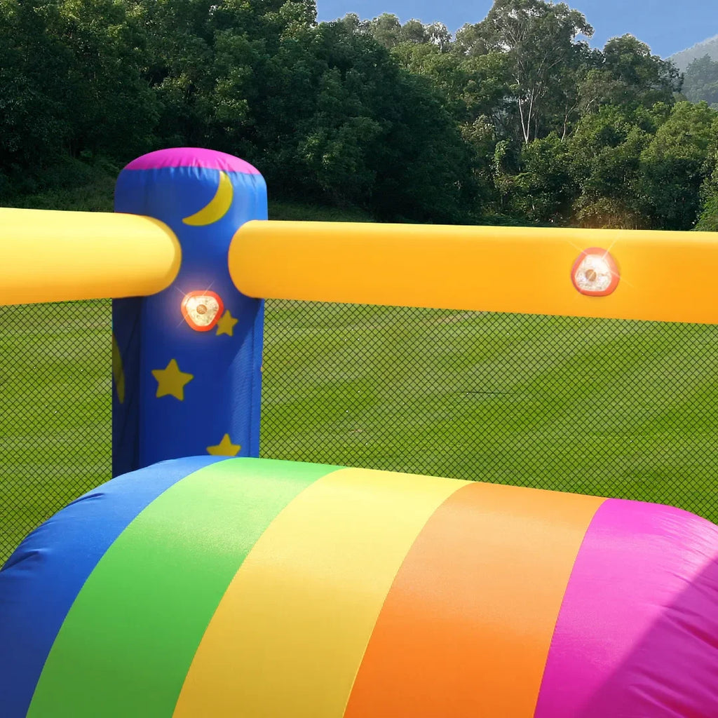 Happy Hop Fantasy Unicorn Inflatable Bouncer – Rainbow-Themed Bounce House with Slide, Sound & Light Buttons for Kids - Naivri