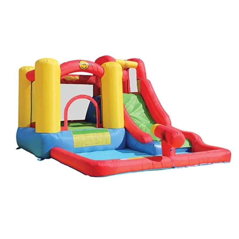 Happy Hop Jump & Splash Adventure Zone With Cannon – Inflatable Wet and Dry Playhouse with Water Slide, Splash Pool & Basketball Hoop - Naivri