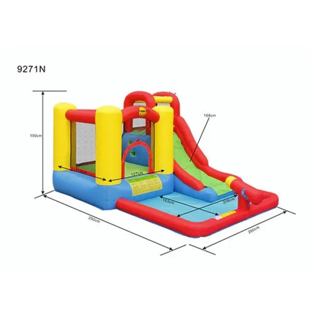 Happy Hop Jump & Splash Adventure Zone With Cannon – Inflatable Wet and Dry Playhouse with Water Slide, Splash Pool & Basketball Hoop - Naivri