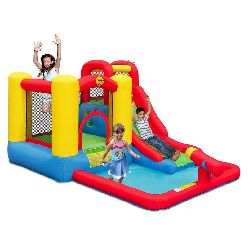 Happy Hop Jump & Splash Adventure Zone With Cannon – Inflatable Wet and Dry Playhouse with Water Slide, Splash Pool & Basketball Hoop - Naivri