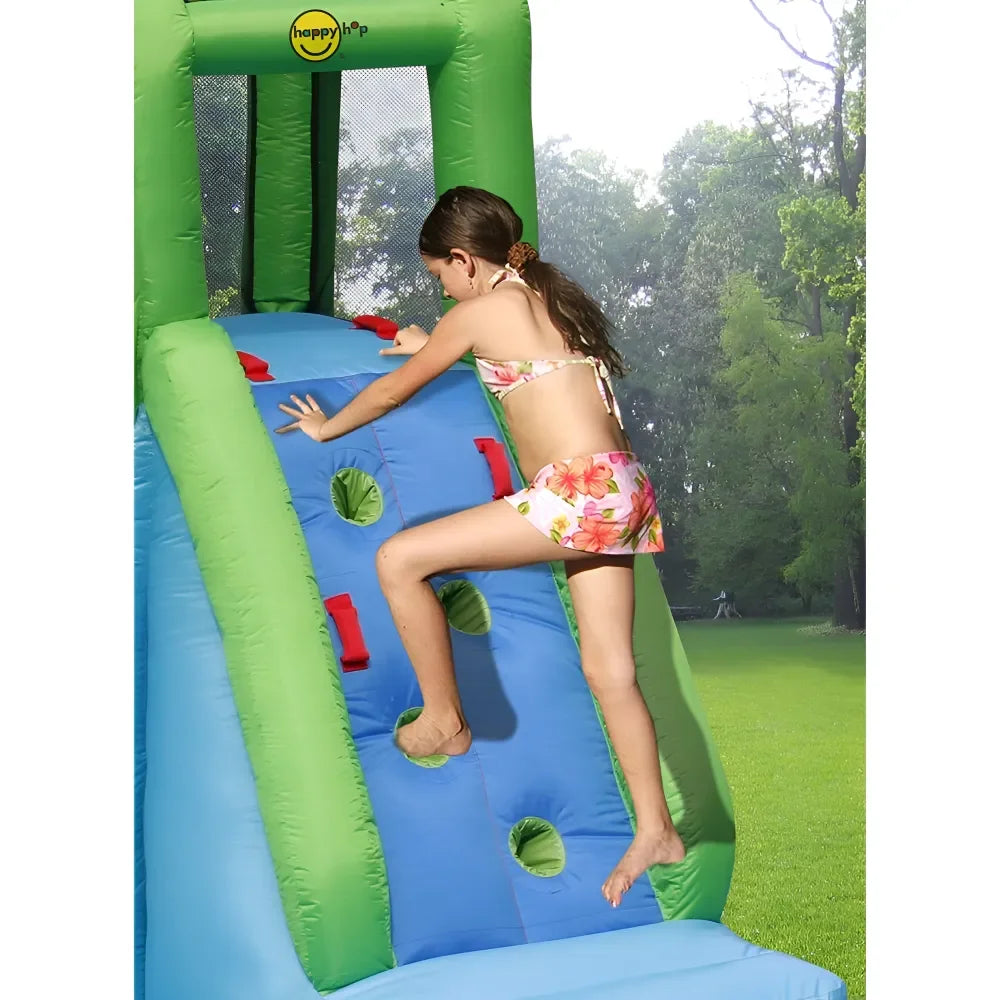 Happy Hop The Crocodile Pool – Inflatable Water Slide with Climbing Wall, Water Cannon & Splash Pool for Kids - Naivri
