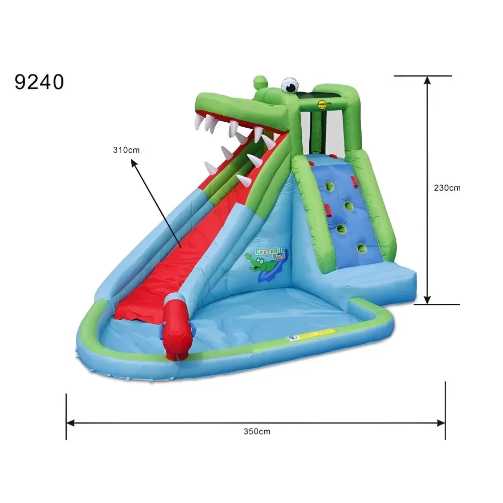Happy Hop The Crocodile Pool – Inflatable Water Slide with Climbing Wall, Water Cannon & Splash Pool for Kids - Naivri