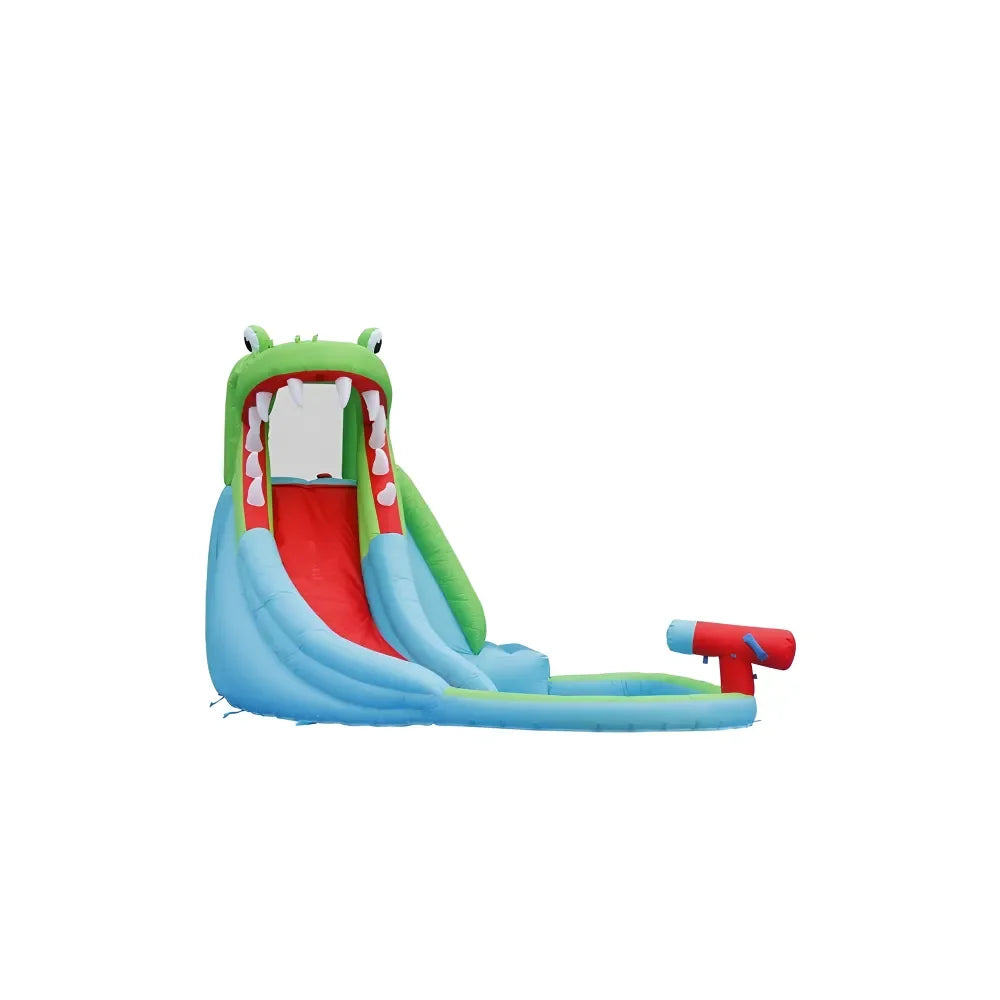 Happy Hop The Crocodile Pool – Inflatable Water Slide with Climbing Wall, Water Cannon & Splash Pool for Kids - Naivri