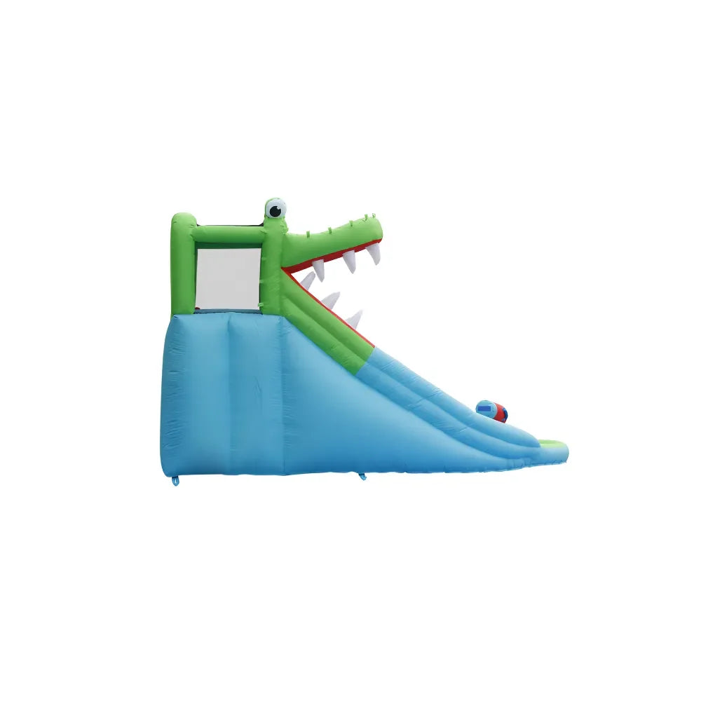 Happy Hop The Crocodile Pool – Inflatable Water Slide with Climbing Wall, Water Cannon & Splash Pool for Kids - Naivri