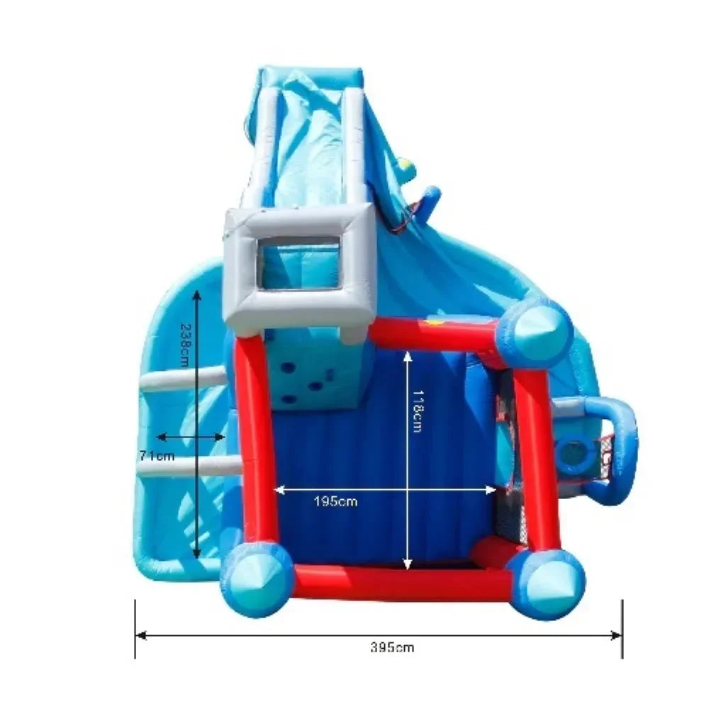 Happy Hop Wet n Dry Splash Park – Inflatable Water Park with Slides, Water Cannon, Volleyball Net & Dartboard for Kids - Naivri