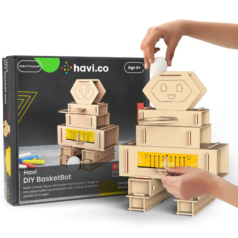 Havi DIY Basket Bot – Build a Wooden Robot Toy & Play a Fun Tabletop Basketball Game - Naivri