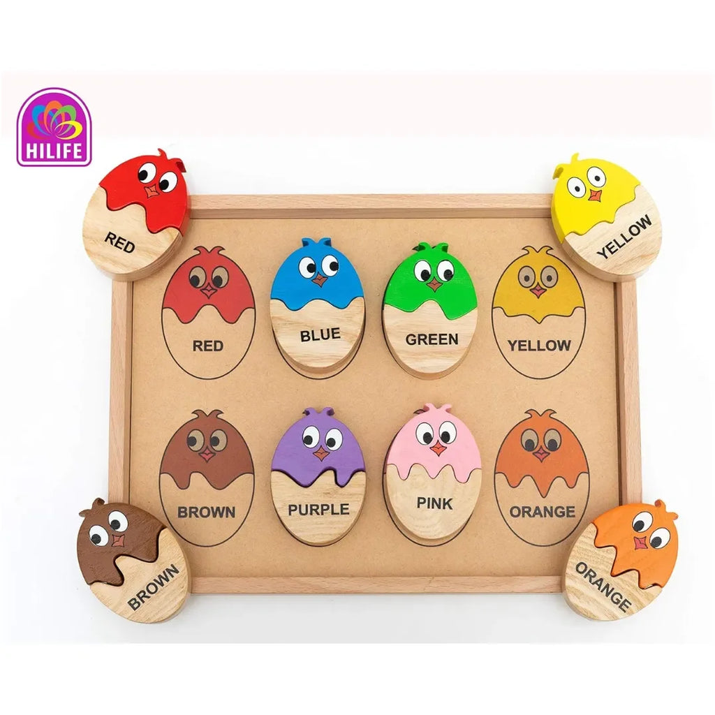 HILIFE Chick Matching Puzzle for Kids | 3-Layer Wooden Color Recognition & Shape Puzzle Board for Toddlers Age 3+ | Brightly Painted Montessori Educational Toy – Multicolour - Naivri
