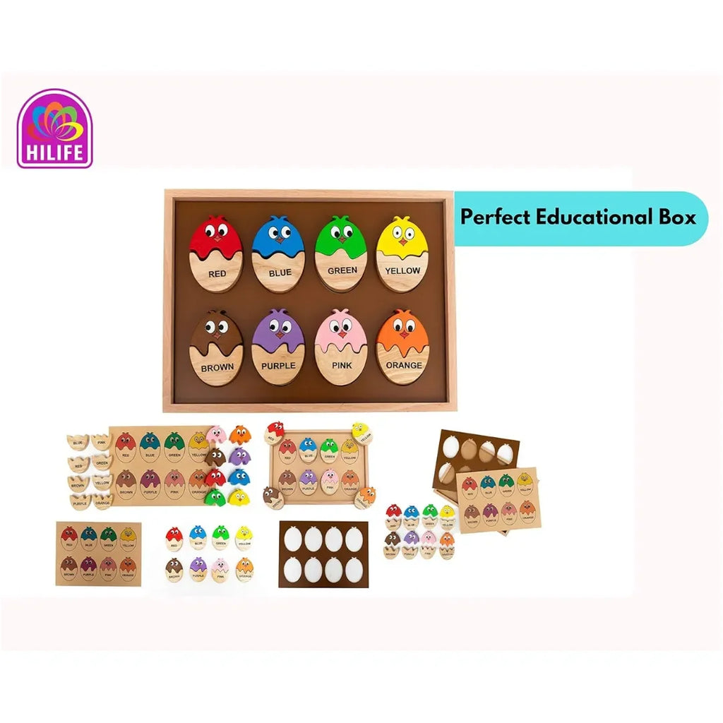 HILIFE Chick Matching Puzzle for Kids | 3-Layer Wooden Color Recognition & Shape Puzzle Board for Toddlers Age 3+ | Brightly Painted Montessori Educational Toy – Multicolour - Naivri
