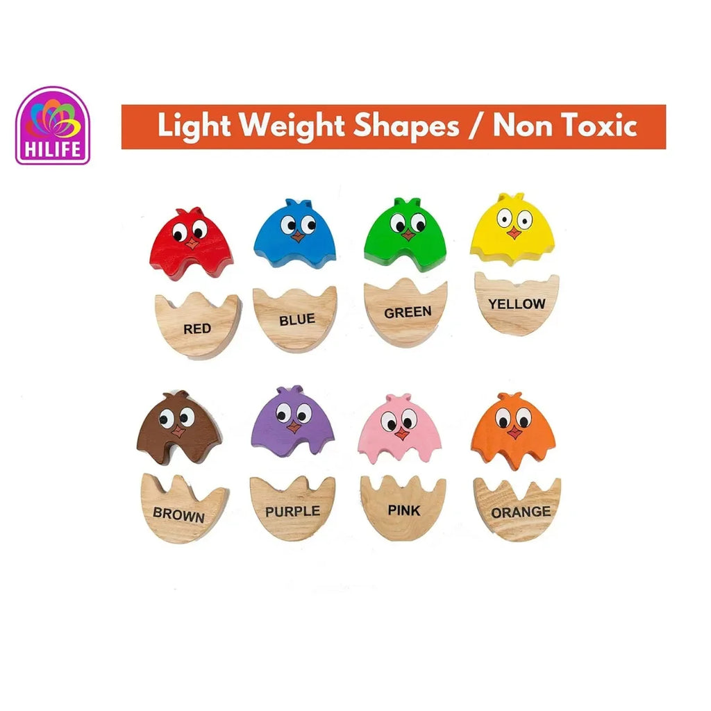HILIFE Chick Matching Puzzle for Kids | 3-Layer Wooden Color Recognition & Shape Puzzle Board for Toddlers Age 3+ | Brightly Painted Montessori Educational Toy – Multicolour - Naivri