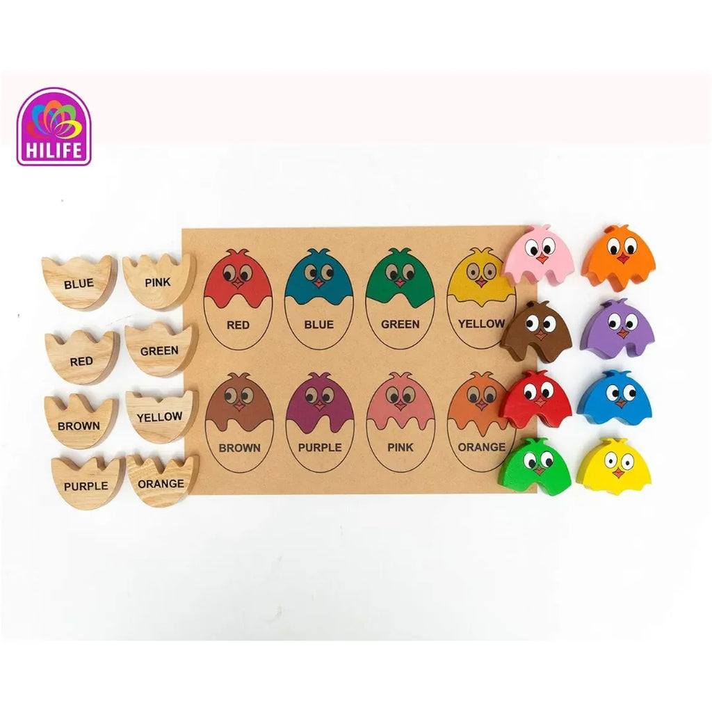 HILIFE Chick Matching Puzzle for Kids | 3-Layer Wooden Color Recognition & Shape Puzzle Board for Toddlers Age 3+ | Brightly Painted Montessori Educational Toy – Multicolour - Naivri