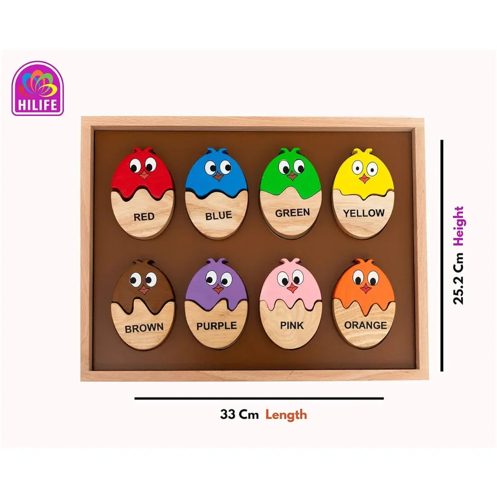 HILIFE Chick Matching Puzzle for Kids | 3-Layer Wooden Color Recognition & Shape Puzzle Board for Toddlers Age 3+ | Brightly Painted Montessori Educational Toy – Multicolour - Naivri