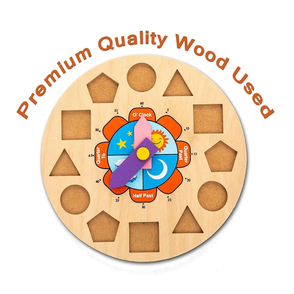 HILIFE Clock 'O' Puzzle | Wooden Color Sorting Shape Clock with Number Blocks | Montessori Educational Toy for Toddlers & Kids Age 1-3 | Learn Time, Numbers & Shapes – Multicolour - Naivri