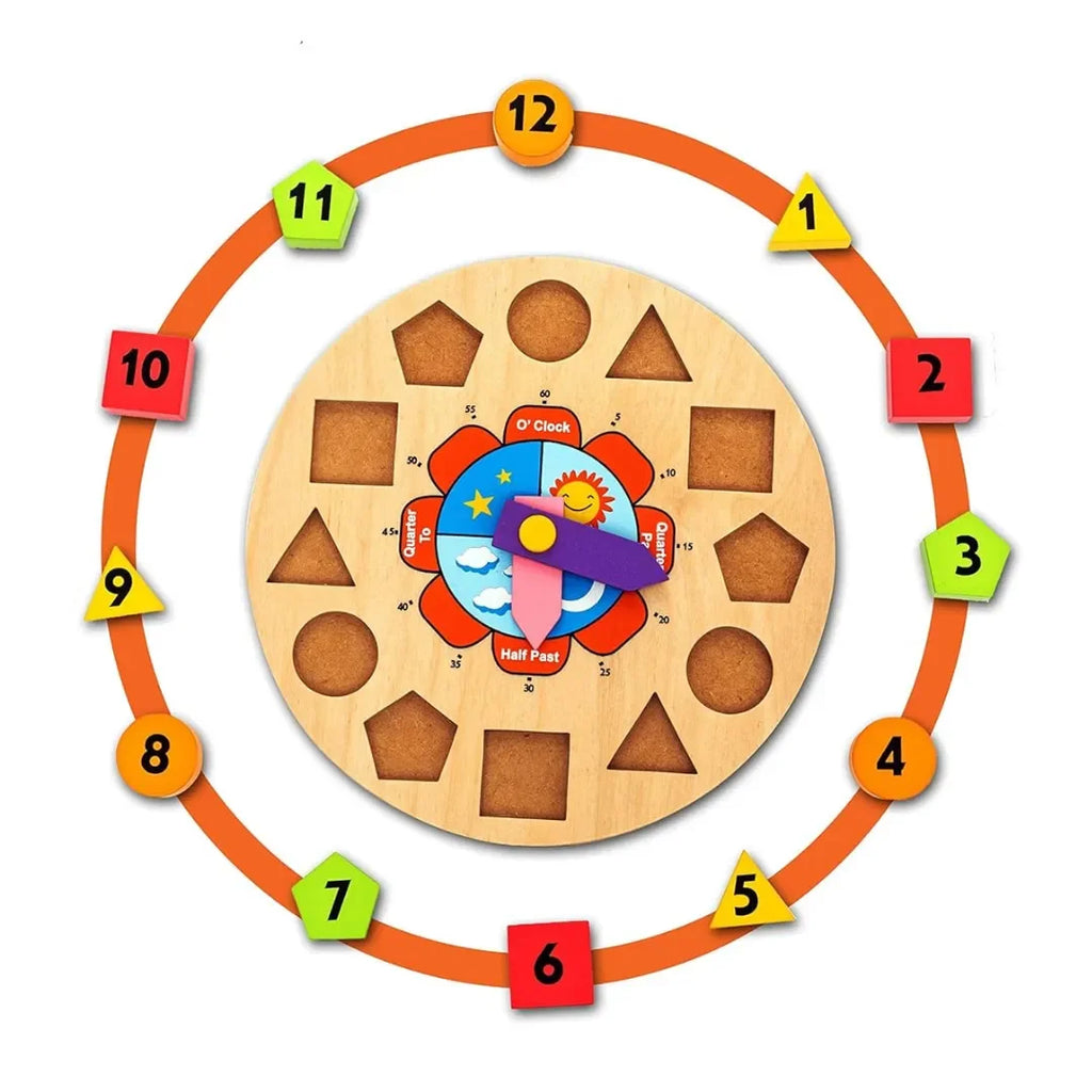 HILIFE Clock 'O' Puzzle | Wooden Color Sorting Shape Clock with Number Blocks | Montessori Educational Toy for Toddlers & Kids Age 1-3 | Learn Time, Numbers & Shapes – Multicolour - Naivri