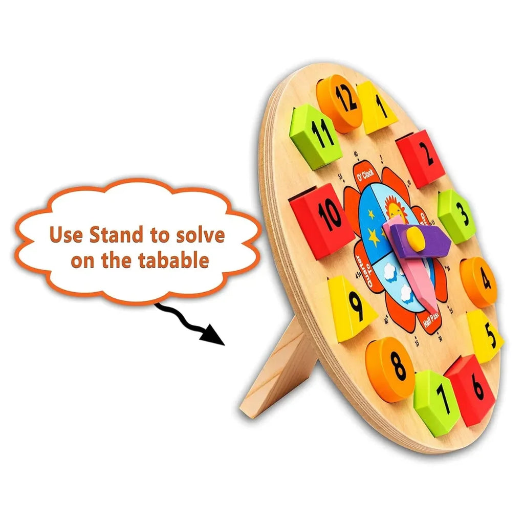 HILIFE Clock 'O' Puzzle | Wooden Color Sorting Shape Clock with Number Blocks | Montessori Educational Toy for Toddlers & Kids Age 1-3 | Learn Time, Numbers & Shapes – Multicolour - Naivri