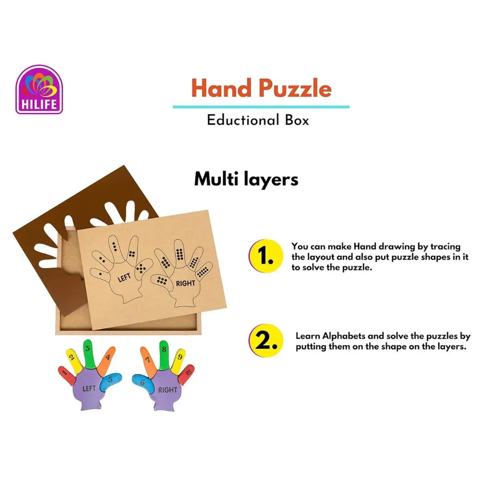 HILIFE Counting Double Hand Wooden Puzzle Toy for Kids | Educational 3-Layer Colorful Number Puzzle Board for Toddlers Age 3+ | Early Learning Montessori Toy - Naivri