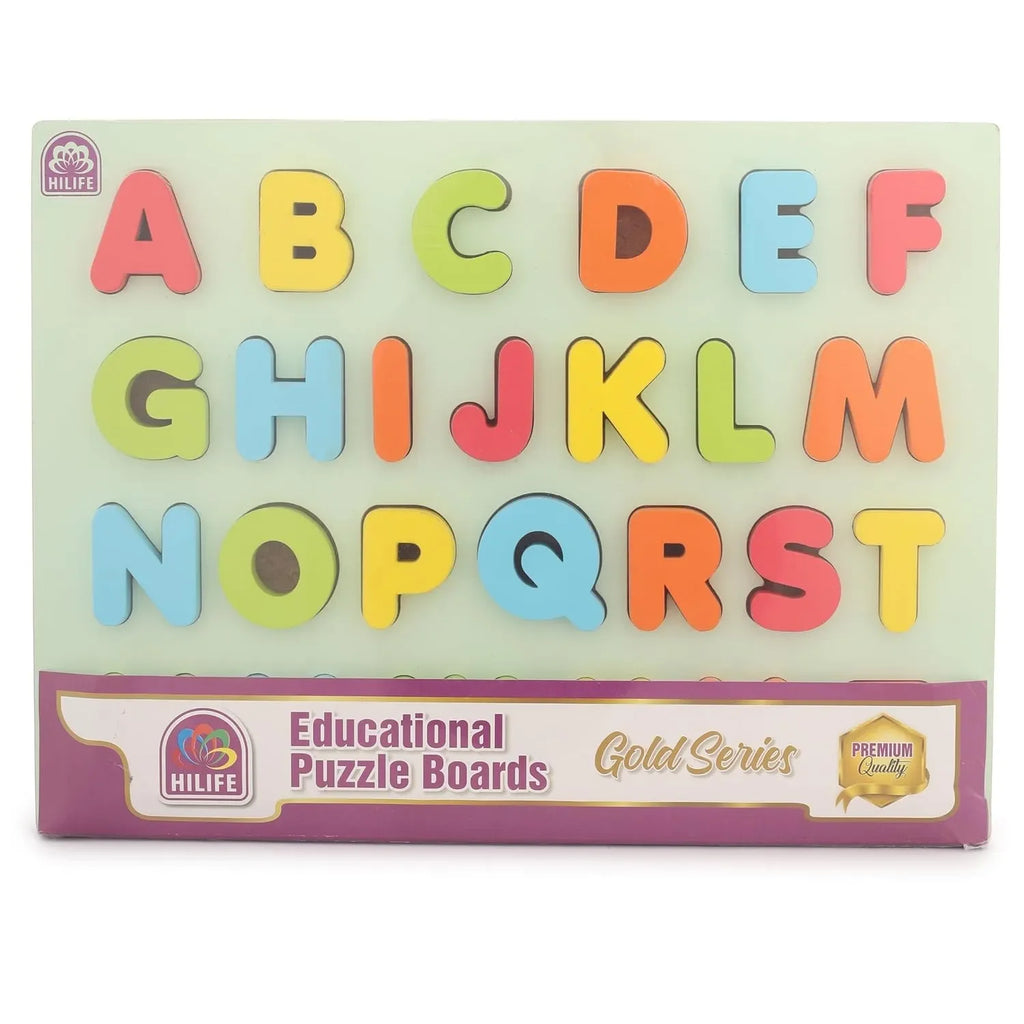 HILIFE Educational Alphabet Capital Letters Puzzle Board – Wooden Peg Puzzle for Toddlers, Gold Series (A-Z, 26 Pieces) - Naivri