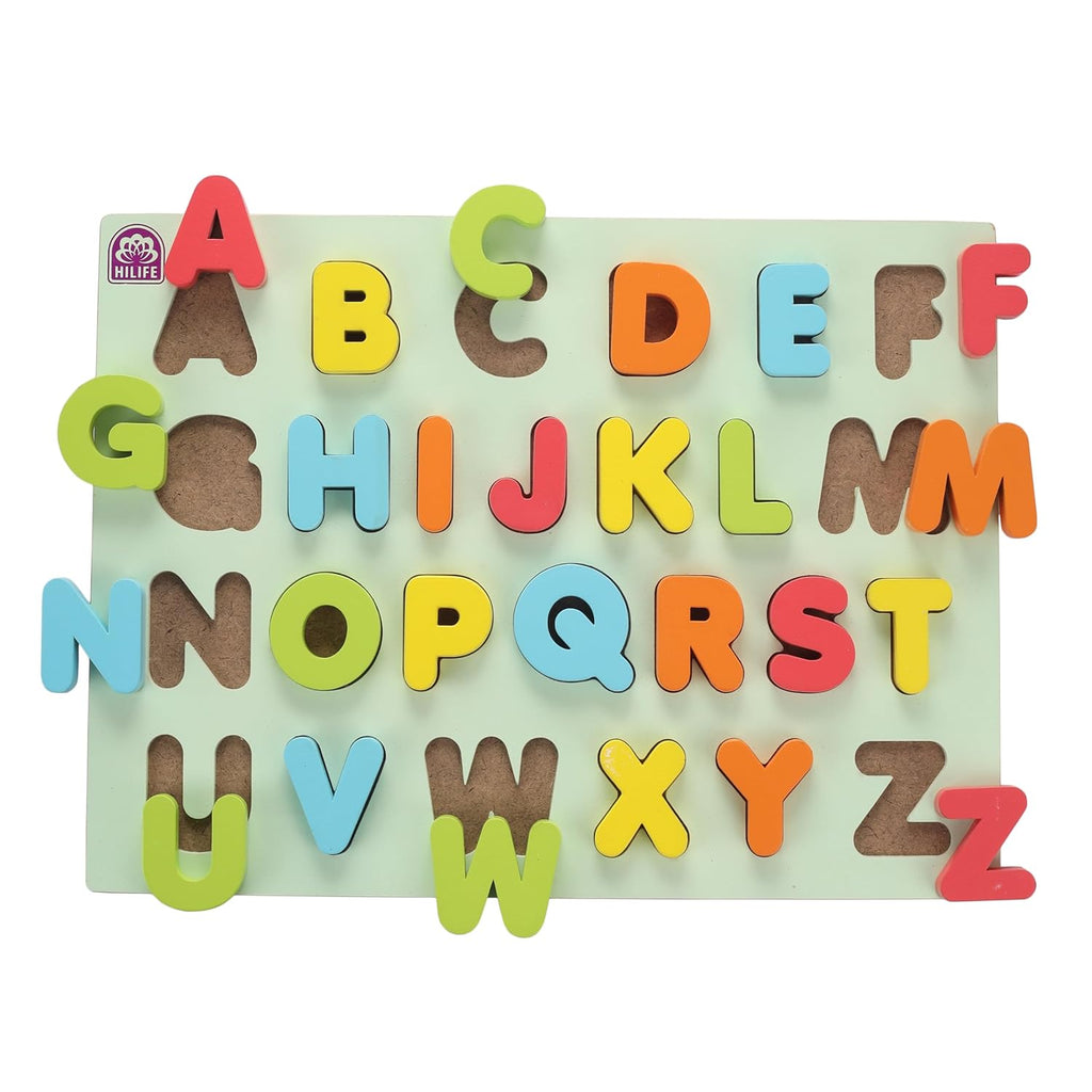 HILIFE Educational Alphabet Capital Letters Puzzle Board – Wooden Peg Puzzle for Toddlers, Gold Series (A-Z, 26 Pieces) - Naivri