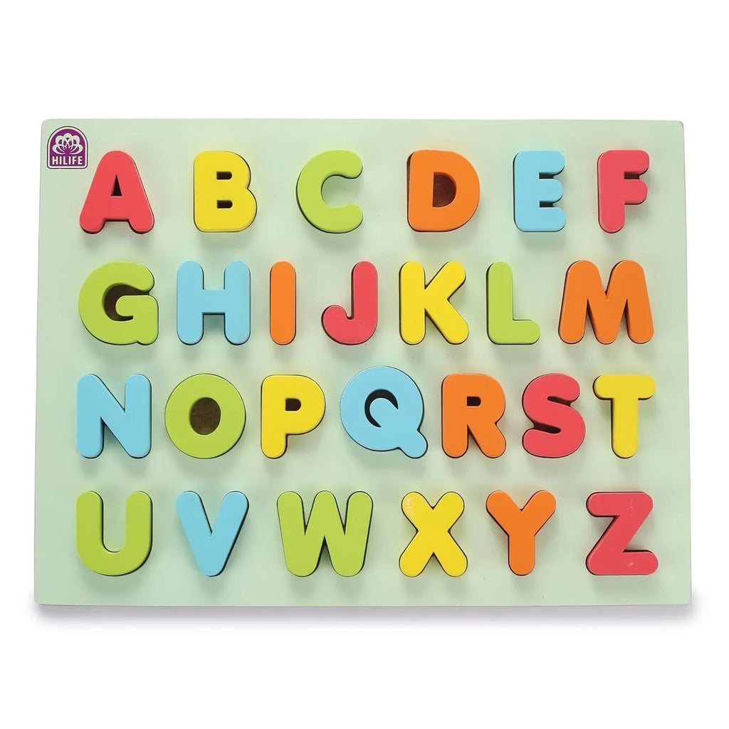 HILIFE Educational Alphabet Capital Letters Puzzle Board – Wooden Peg Puzzle for Toddlers, Gold Series (A-Z, 26 Pieces) - Naivri