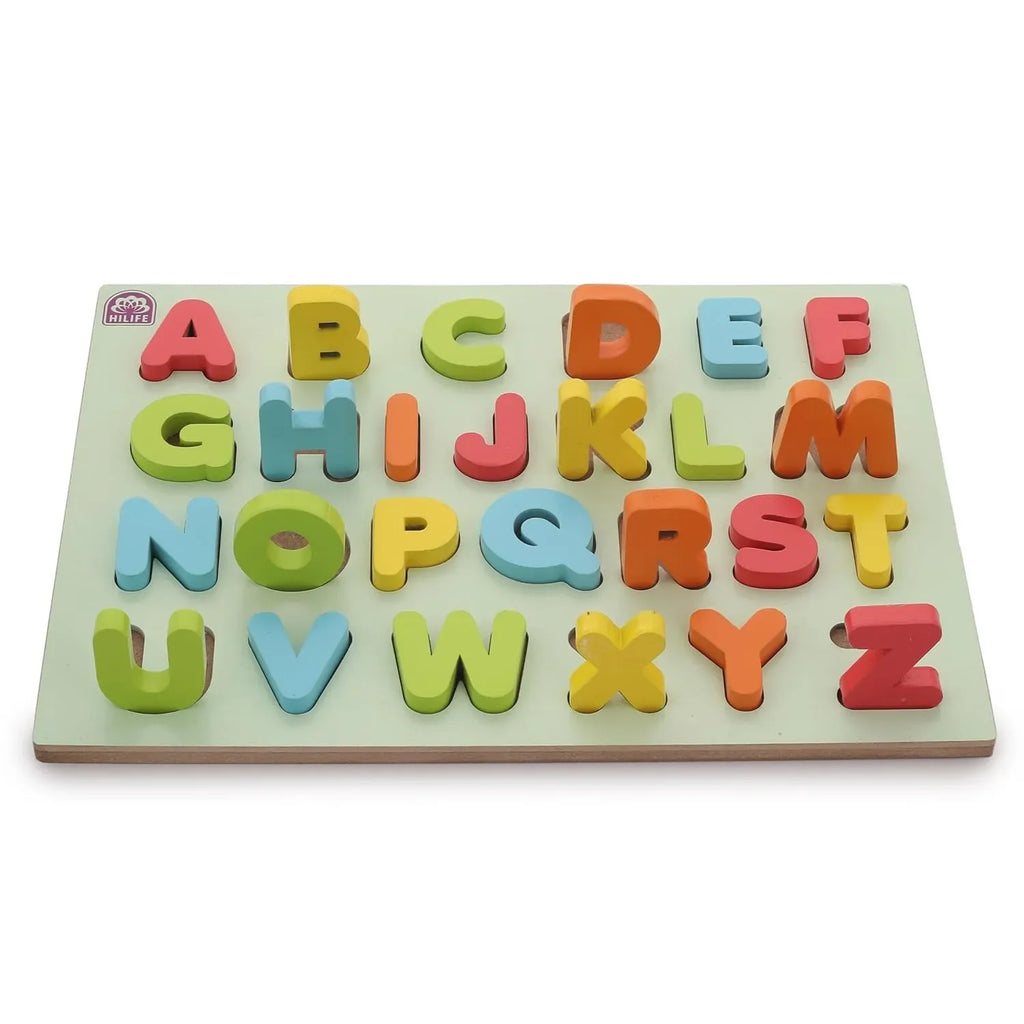 HILIFE Educational Alphabet Capital Letters Puzzle Board – Wooden Peg Puzzle for Toddlers, Gold Series (A-Z, 26 Pieces) - Naivri