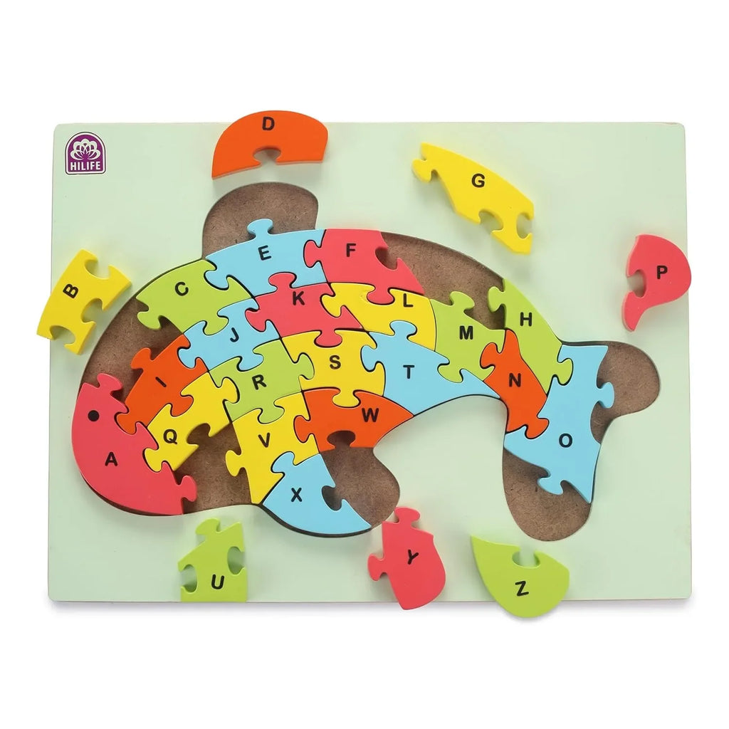 HILIFE Educational Alphabet Fish Shape Puzzle Board – Gold Series | Wooden Uppercase Letters A-Z for Kids (025) - Naivri