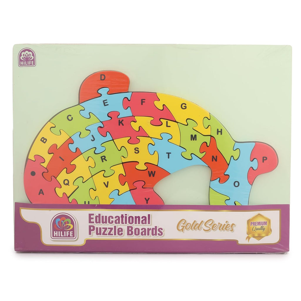HILIFE Educational Alphabet Fish Shape Puzzle Board – Gold Series | Wooden Uppercase Letters A-Z for Kids (025) - Naivri