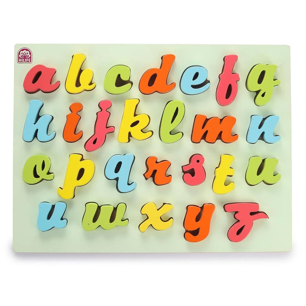 HILIFE Educational Alphabet Italics Letters Puzzle Board – Gold Series Wooden A–Z Peg Puzzle for Kids (26 Pieces) - Naivri