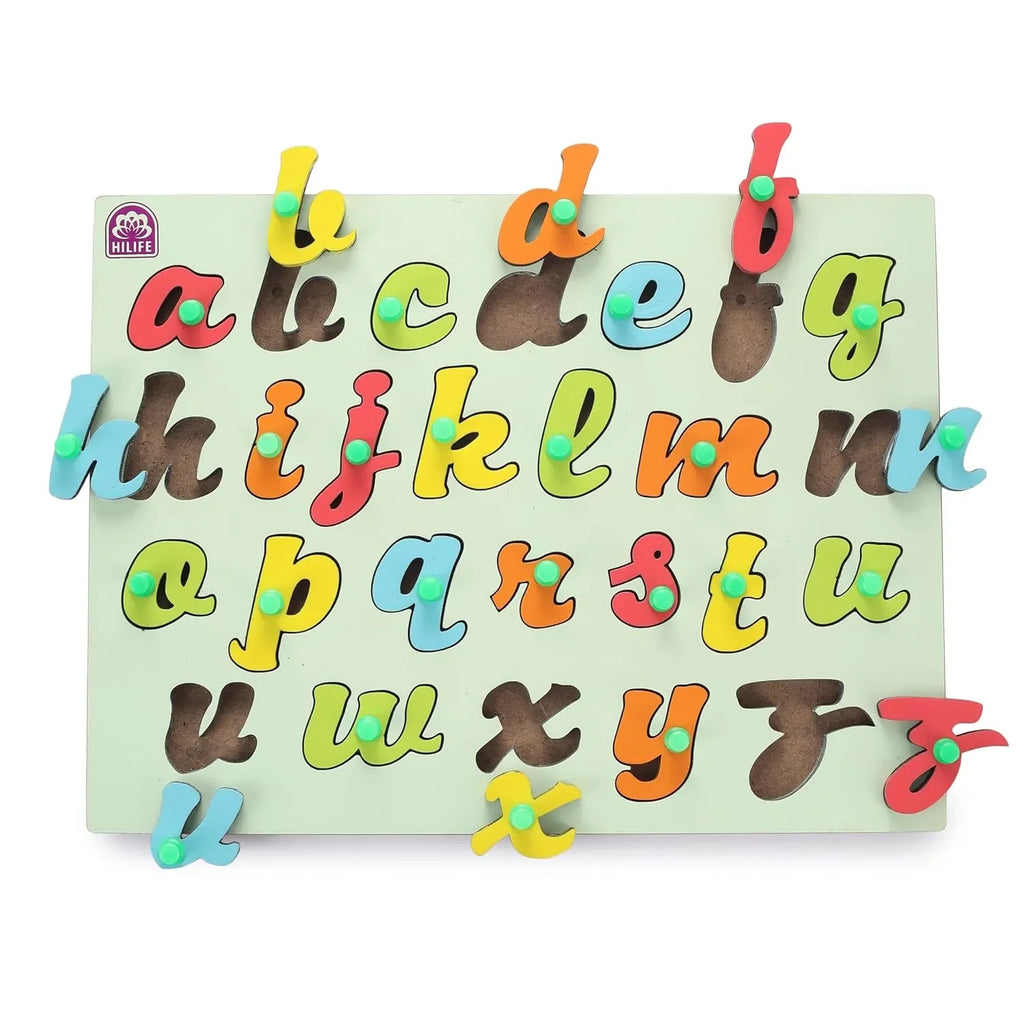 HILIFE Educational Alphabet Puzzle Board, Gold Series, A to Z Letters, Wooden Peg Board for Kids (003) - Naivri